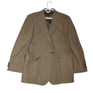 Imperial By Haggar 100% Wool VTG Herringbone Blazer Jacket Gray Brown Sport Coat